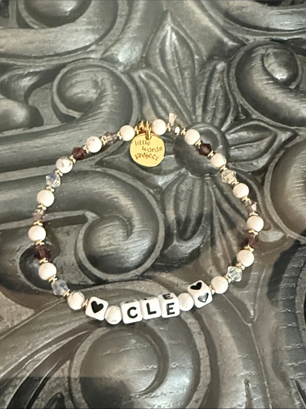 Little Words Project CLE Cleveland Beaded Bracelet in White and Purple